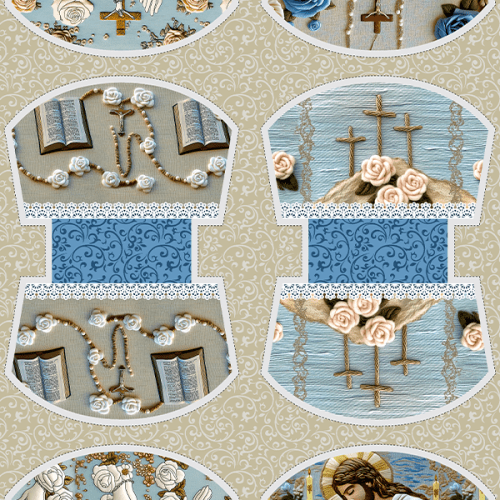 Tecido Tricoline Digital 3D Kit Painel Necessaire Entre Rosas e Orações 9100E15178