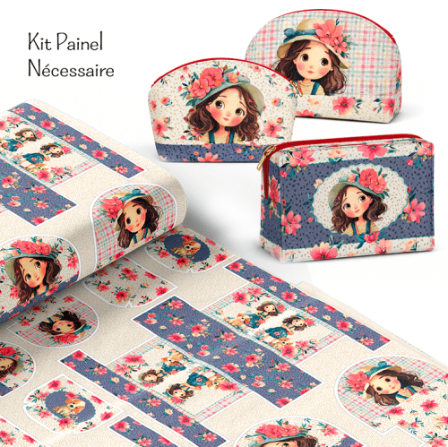 Tecido Tricoline Digital Kit Painel Necessaire Garotinha Xadrez 9100E16120