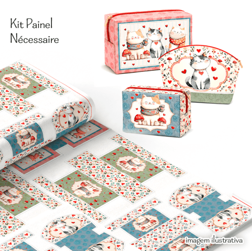 Tecido Tricoline Digital Kit Painel Necessaire Gatinhos 9100E16110 Tecido Tricoline Digital Kit Painel Necessaire Gatinhos 9100E16110