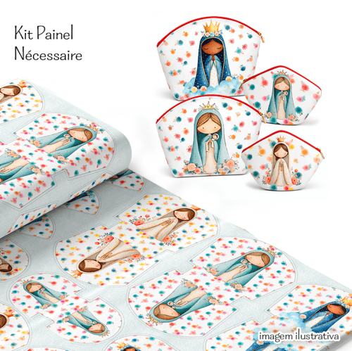 Tecido Tricoline Digital Kit Painel Necessaire Nossa Senhora Floral 9100E16106