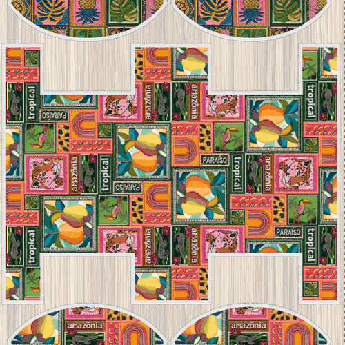 Tecido Tricoline Digital 3D Kit Painel Necessaire Paraíso em Estampa 9100E15174