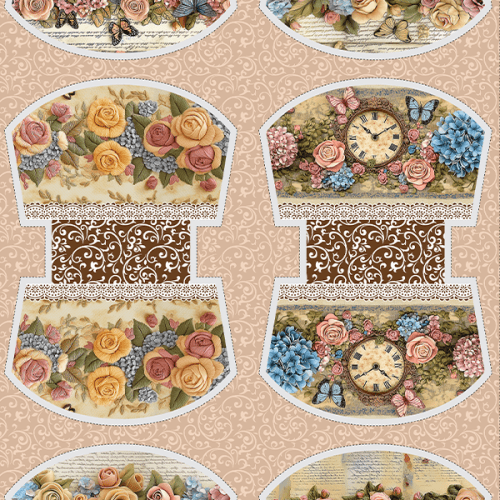 Tecido Tricoline Digital Kit Painel Necessaire Relógio das Rosas 9100E15203