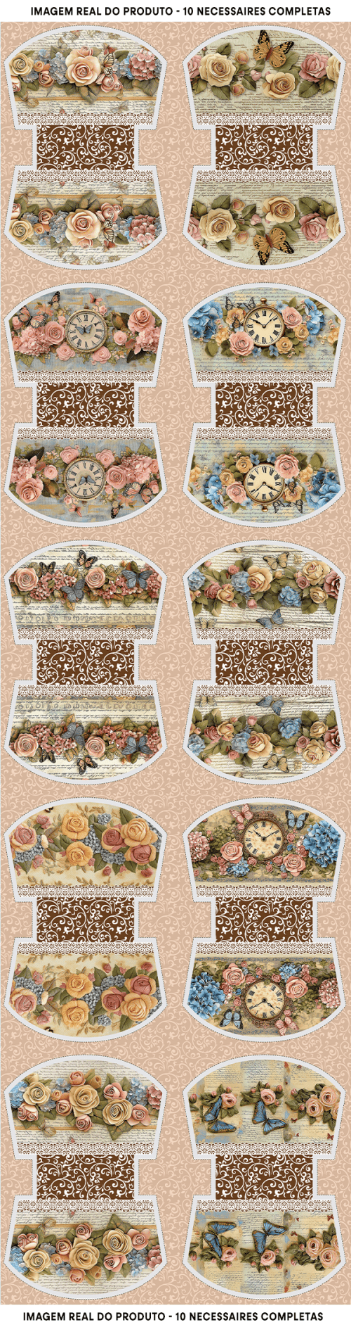 Tecido Tricoline Digital Kit Painel Necessaire Relógio das Rosas 9100E15203