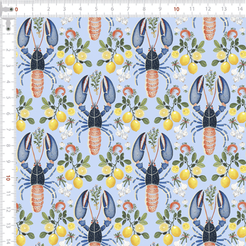 Tecido Tricoline Digital Lagostas Limões Siciliano 9100e15761 Tecido Tricoline Digital Lagostas Limões Siciliano 9100e15761