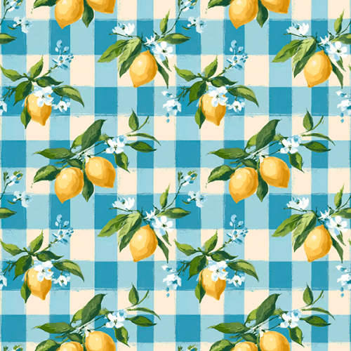 Tecido Tricoline Digital Limão Siciliano Xadrez Azul 9100E15898
