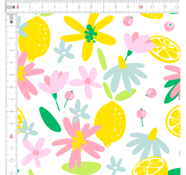 Tecido Tricoline Digital Limões e Flores de Verão 9100e7185