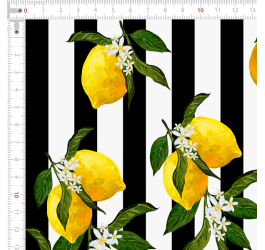 Tecido Tricoline Digital Limões Siciliano Listrado Preto 9100e7190 
