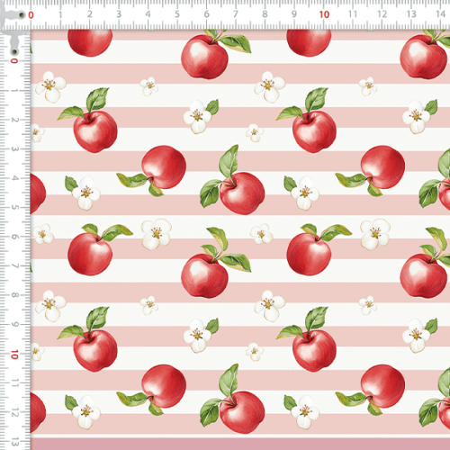 Tecido Tricoline Digital Maçãs Listrado Rosa 9100E16038