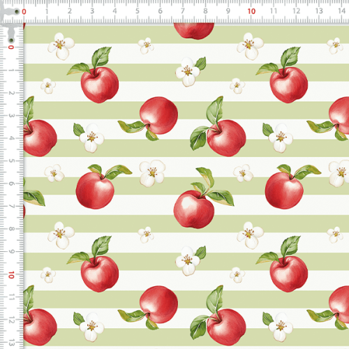 Tecido Tricoline Digital Maçãs Listrado Verde 9100E16040