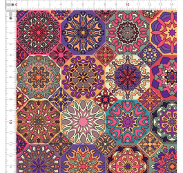 Tecido Tricoline Digital Mandalas Octagonais 9100e7877