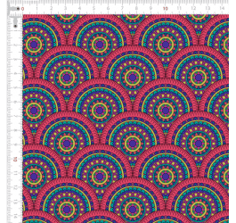 Tecido Tricoline Digital Mandalas Sobrepostas  Multicolorida 9100e7887