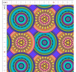 Tecido Tricoline Digital Mandalas Sobrepostas Tiffany Roxo e Laranja 9100e7864