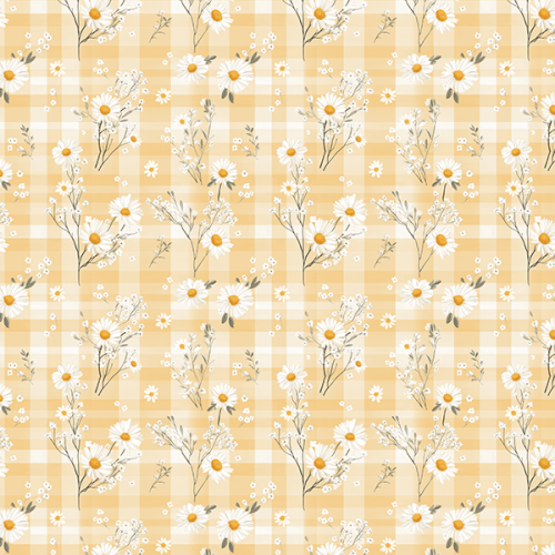 Tecido Tricoline Digital Margaridas Brancas fundo Xadrez 9100E16042