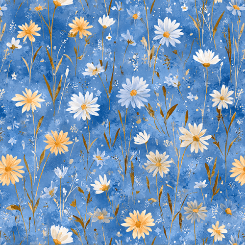 Tecido Tricoline Digital Margaridas Fundo Azul 9100E15896