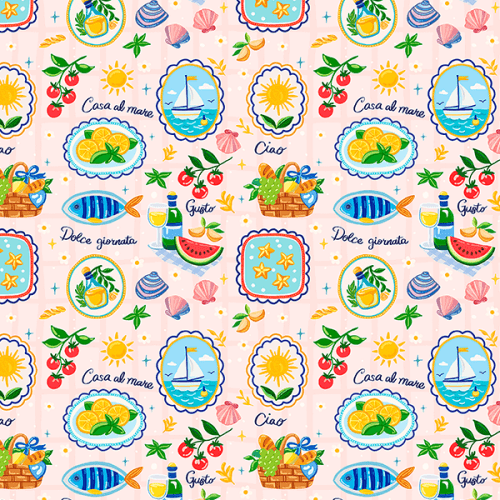 Tecido Tricoline Digital Mediterrâneo Verão Praia 9100E16157
