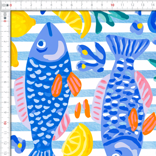 Tecido Tricoline Digital Necessaire Peixe e Limão Siciliano 9100E15941
