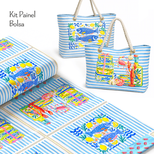 Tecido Tricoline Digital Painel Bolsa Peixe e Limão Siciliano 9100E15941