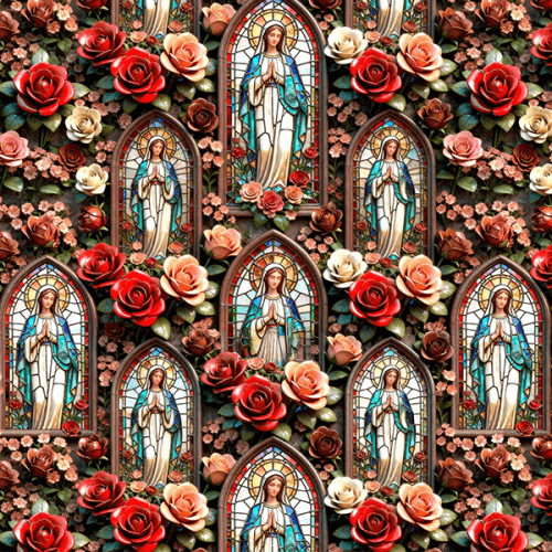 Tecido Tricoline Digital Nossa Senhora entre Rosas 9000e212