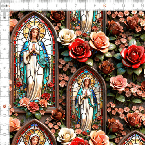 Tecido Tricoline Digital Nossa Senhora entre Rosas 9000e212