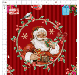 Tecido Tricoline Digital Papai Noel Fundo Listrado Vermelho 9100e7022