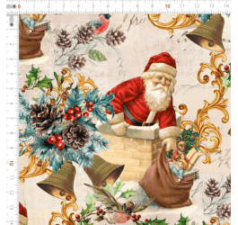 Tecido Tricoline Digital Papai Noel na Chaminé Vintage 9100e7023