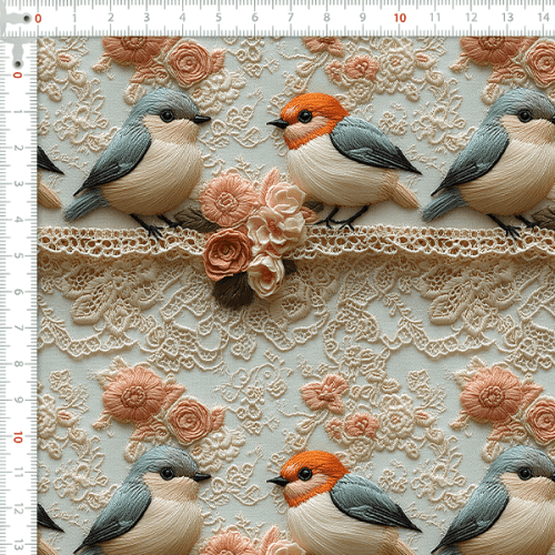 Tecido Tricoline Digital Pássaros Floral Detalhado 9100E15895