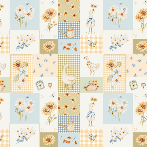 Tecido Tricoline Digital Patinhos Flores Xadrez 9100E16025
