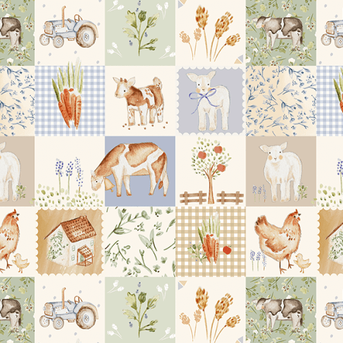 Tecido Tricoline Digital Quadros Fazenda dos Animais 9100E16026