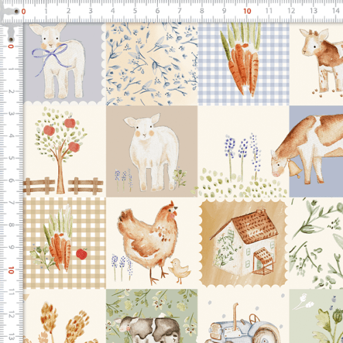 Tecido Tricoline Digital Quadros Fazenda dos Animais 9100E16026