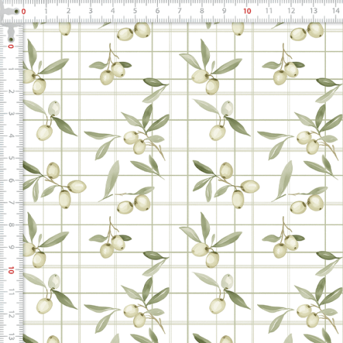 Tecido Tricoline Digital Ramos de Oliveiras com Azeitonas 9100E16043