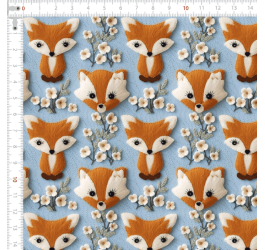 Tecido Tricoline Digital 3D Raposas Floral 9100e11986