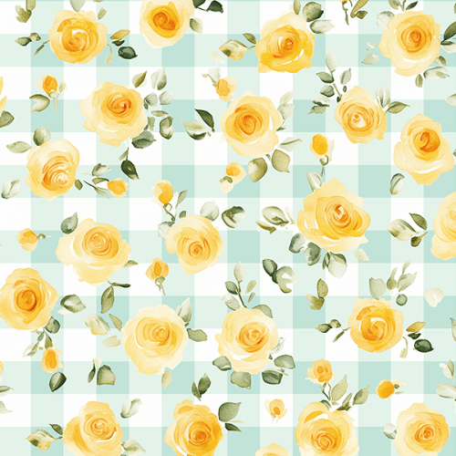 Tecido Tricoline Digital Rosas Amarelas Xadrez 9100e16456