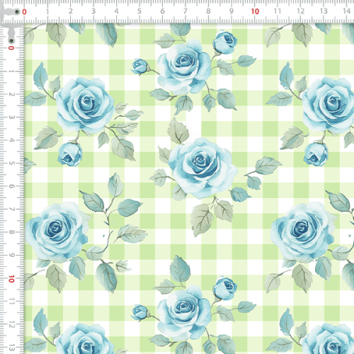 Tecido Tricoline Digital Rosas Azul Xadrez 9100e16460
