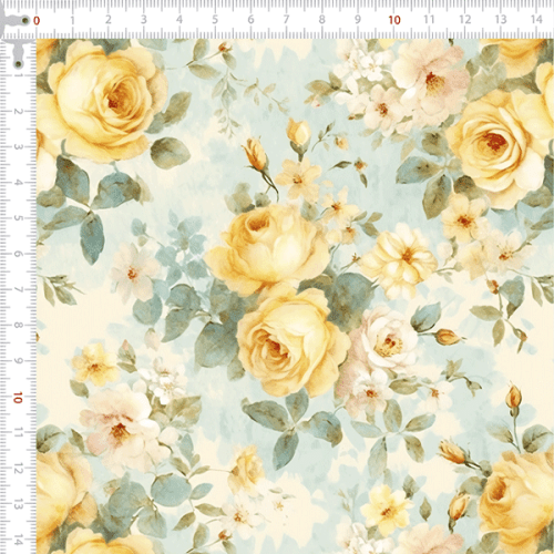 Tecido Tricoline Digital Rosas Delicadas Azul 9100e15746