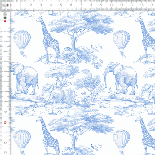 Tecido Tricoline Digital Safari Animais Azul 9100E15909