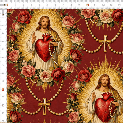 Tecido Tricoline Digital Sagrado Coração de Jesus 9000e215