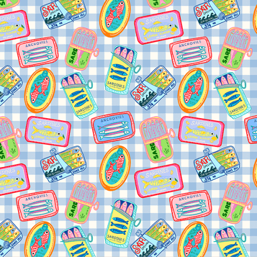 Tecido Tricoline Digital Sardinha Conservas Colorido 9100E16161