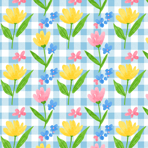 Tecido Tricoline Digital Tulipas Xadrez 9100e16457