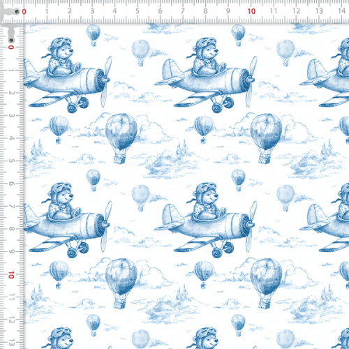 Tecido Tricoline Digital Ursinho Aviador no Céu Azul 9100E15901