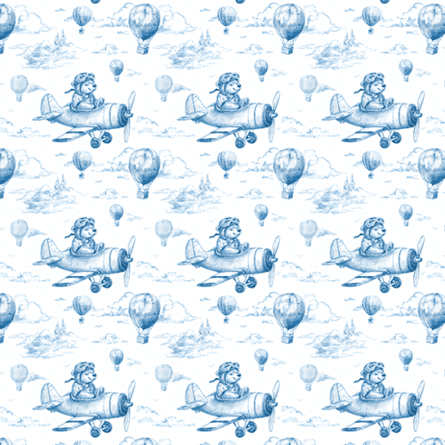 Tecido Tricoline Digital Ursinho Aviador no Céu Azul 9100E15901