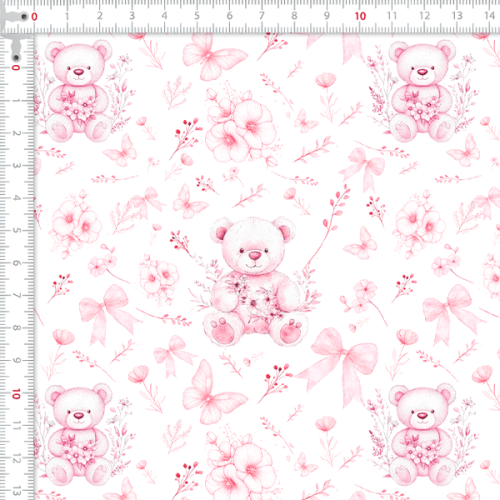 Tecido Tricoline Digital Ursinho Floral Rosa 9100E15921