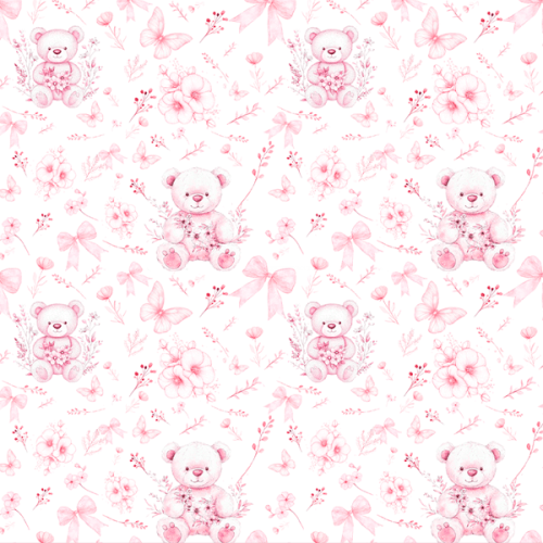 Tecido Tricoline Digital Ursinho Floral Rosa 9100E15921