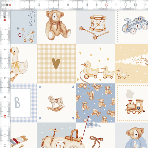 Tecido Tricoline Digital Ursinho Quadrados Infantil 9100E16024