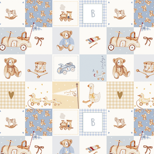 Tecido Tricoline Digital Ursinho Quadrados Infantil 9100E16024