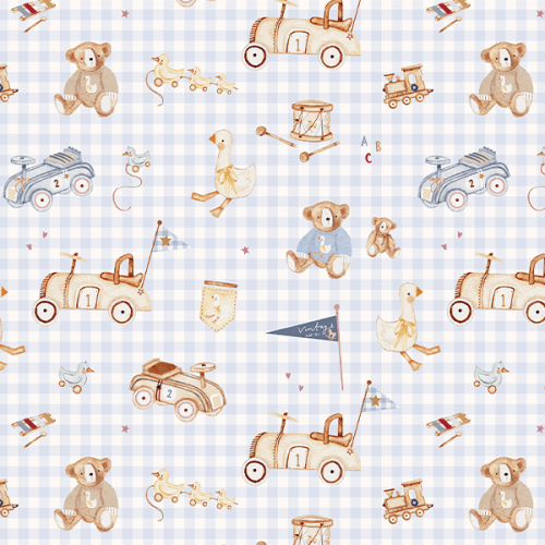 Tecido Tricoline Digital Ursinho Xadrez Brinquedos Infantil 9100E15906