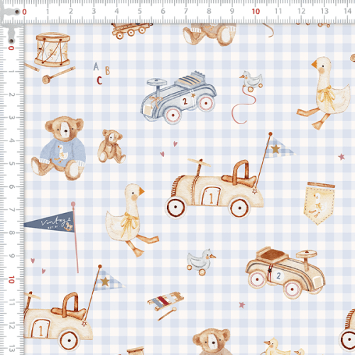 Tecido Tricoline Digital Ursinho Xadrez Brinquedos Infantil 9100E15906