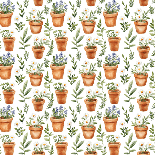 Tecido Tricoline Digital Vasos Ervas Jardim 9100E16167