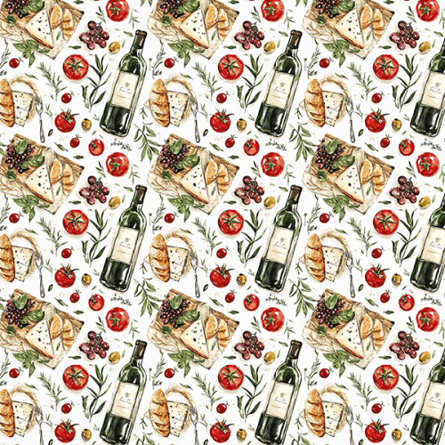 Tecido Tricoline Digital Vinho Queijos Gourmet 9100E16165