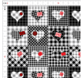 Tecido Tricoline Digital Xadrez com Corações Retalhos 9100e8495