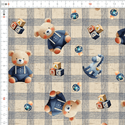 Tecido Tricoline Estampado Digital ABC do Urso Xadrez 9100E16115
